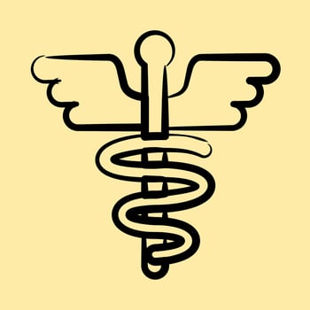 Icon aesculapius. Medical elements. Icon in hand drawn style. vector