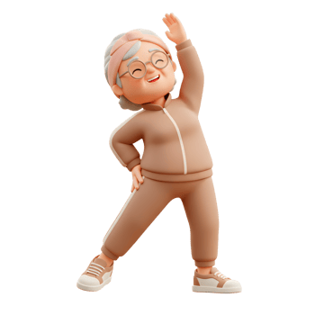 3D Illustration of Happy Elderly Woman Stretching in Tracksuit png