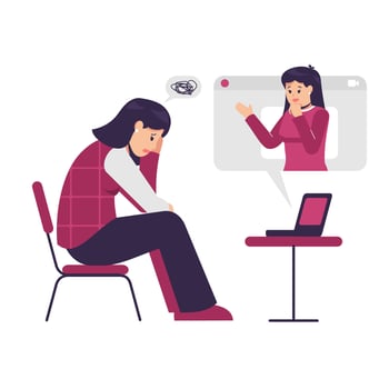 Online therapy and counselling under stress and depression. Young woman psychotherapist supports female with psychological problems. mental health concept vector
