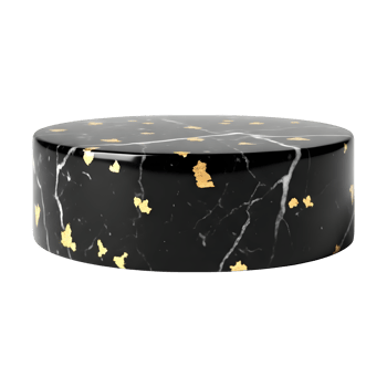 Elegant black marble podium with gold accents on transparent background png