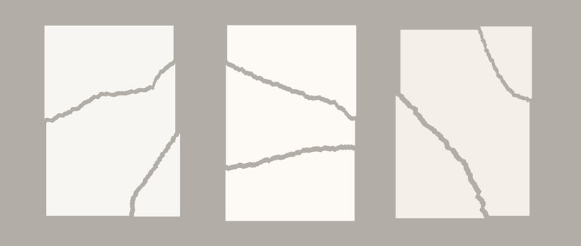 Set of torn in parts paper pages. Collection of disrupted jagged paper sheet. Ripped shapes pack for poster, banner, collage, note, text box, sticker. Illustration bundle vector