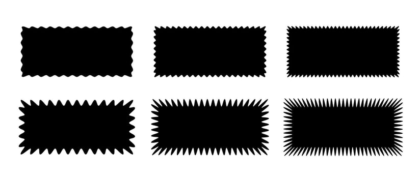 Zig zag edge rectangle shape collection. Jagged rectangular elements set. Black graphic design elements for decoration, banner, poster, template, sticker, badge. vector
