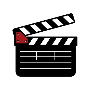 Black and White Clapperboard Movie Icon Red Hinge Detail isolated on a transparent background png