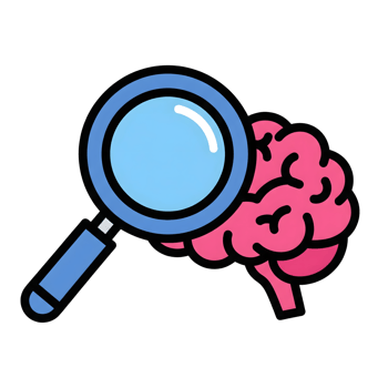 Blue Magnifying Glass Examining Pink Brain Icon isolated on a transparent background png