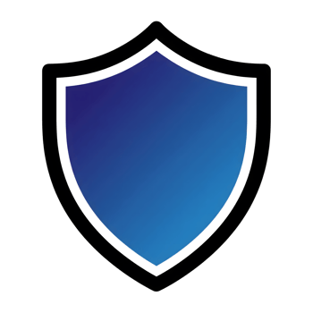 Blue Gradient Shield Icon Black Border White Outline isolated on a transparent background png