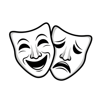 Comedy and Tragedy Masks Black and White Icon isolated on a transparent background png