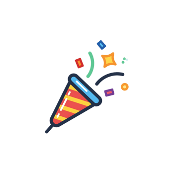 Colorful Party Popper Icon Red Yellow Stripes Confetti Celebration isolated on a transparent background png