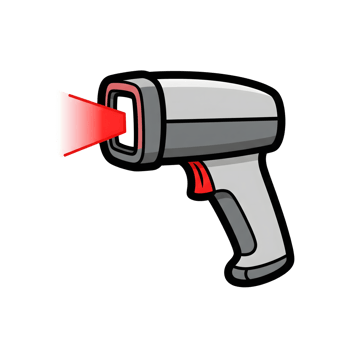 Gray and Red Barcode Scanner Icon emitting Red Laser Light isolated on a transparent background png