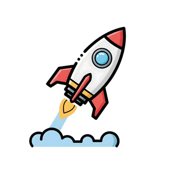 Cartoon Rocket Ship Launching Upwards Red White Yellow Blue Icon isolated on a transparent background png