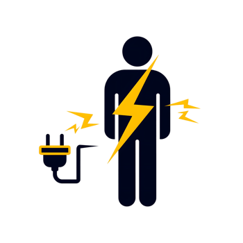 Electric Shock Hazard Icon Dark Blue Figure Yellow Lightning Bolt isolated on a transparent background png