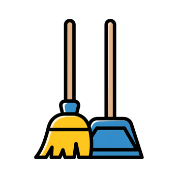 Broom and Dustpan Cleaning Icon Set Yellow Blue isolated on a transparent background png