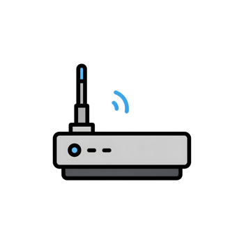 Gray Wifi Router Icon with Blue Antenna and Signal isolated on a transparent background png