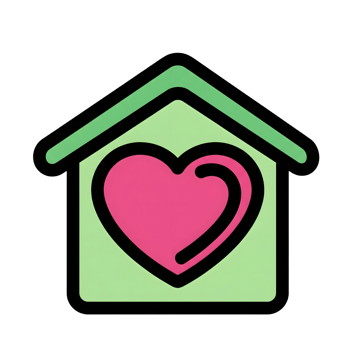 Green House Icon with Pink Heart Inside isolated on a transparent background home png
