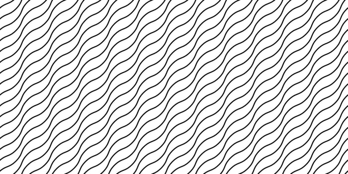 Wavy lines seamless pattern. Undulate stripes repeating background. Black and white diagonal waves texture. Simple curved wallpaper. Textile and fabric swatch design template vector
