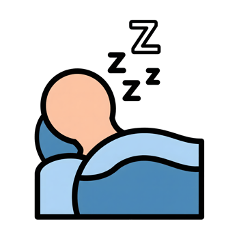 Person Sleeping in Bed Blue Bedding Zzz Icon isolated on a transparent background png