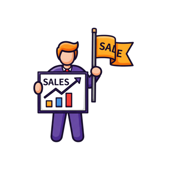 Salesman Cartoon Character Holding Sales Graph and Flag isolated on a transparent background png