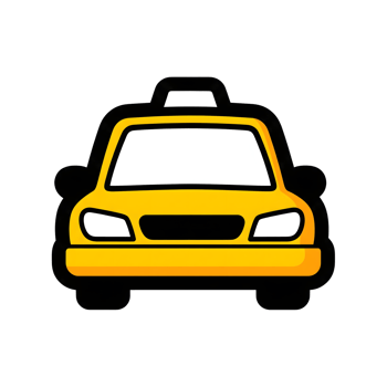 Yellow Taxi Cab Icon Front View Simple Cartoon Style isolated on a transparent background png