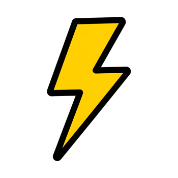 Yellow Lightning Bolt Icon Black Outline isolated on a transparent background symbol png
