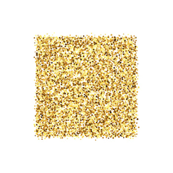 Golden confetti square shape. Glowing dotted glitter background. Gold dots heap or pile. Sparkling halftone texture. Christmas decoration element for invitation, banner. vector