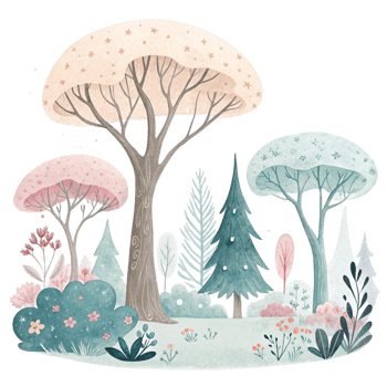 A forest scene with trees and flowers png