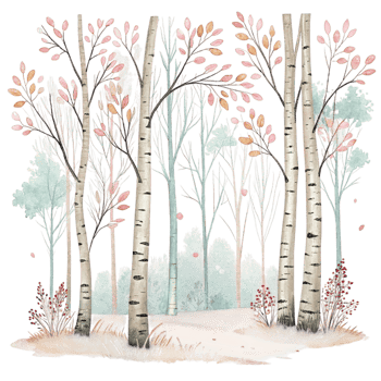 Watercolor illustration of a forest with trees png