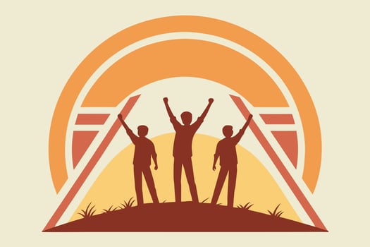 Silhouette Group Celebrating Under Orange Arch friendship vector