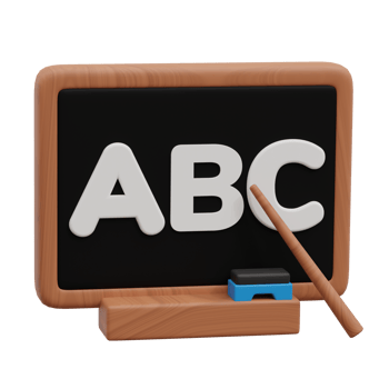 3d teaching on blackboard or chalkboard ABC letter with pointer stick png
