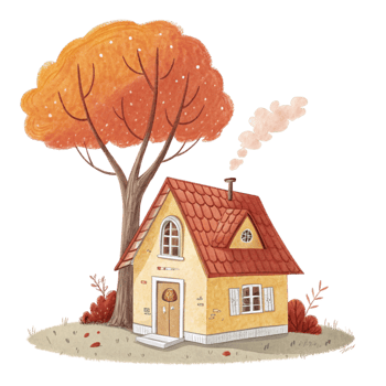 A cartoon house with a tree in the background png