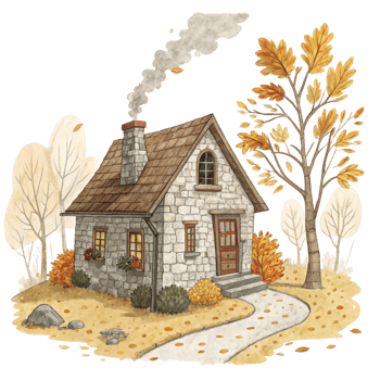 An illustration of a house in the fall png