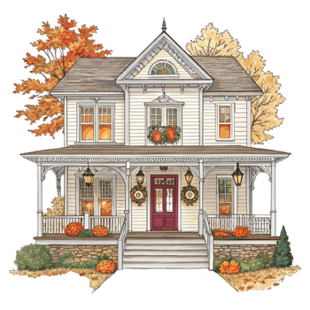 A house with a porch and porch lights png