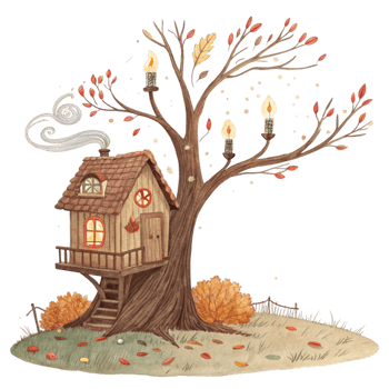 An illustration of a tree house with a light bulb on top png
