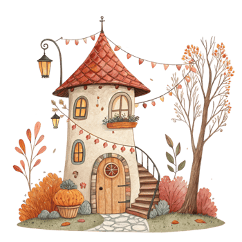 An illustration of a house with a red roof and a porch png