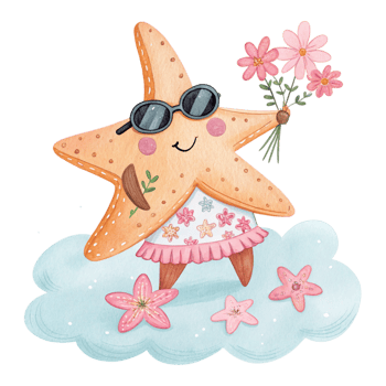Starfish with flowers and sunglasses png