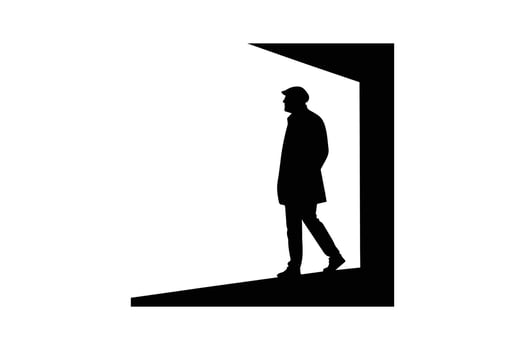 Silhouette of man walking in a doorway vector