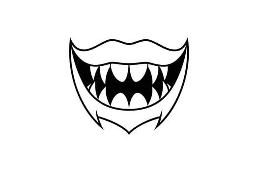 A black and white drawing of a mouth with teeth vector