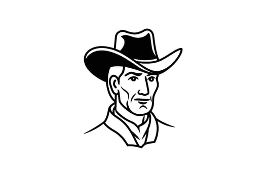 A black and white drawing of a cowboy vector