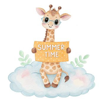 A giraffe holding a sign that says summer time png