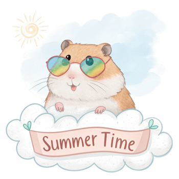 A hamster wearing sunglasses and holding a sign that says summer time png