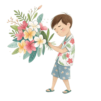 Boy holding flowers clipart png