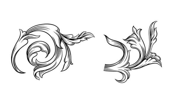 Hand drawn classic floral decor details set illustration vector