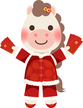 Cute horse illustration holding a red envelope bag png