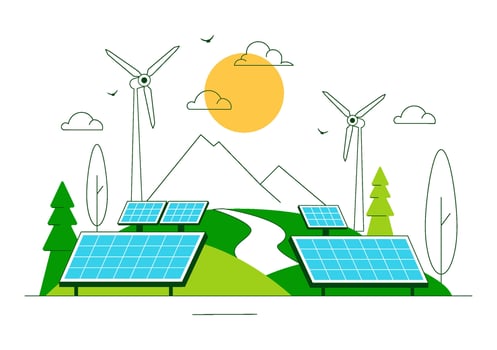 Eco-Friendly Power Illustration Featuring Renewable Solar and Wind Energy Systems vector