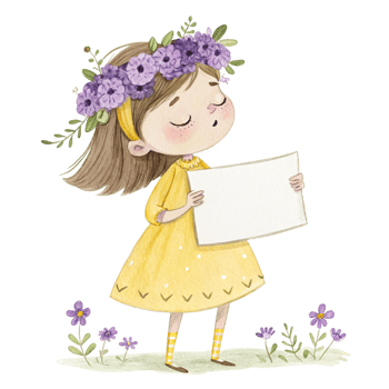 A little girl holding a blank sign in front of flowers png