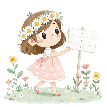 A girl holding a sign in the grass with flowers png