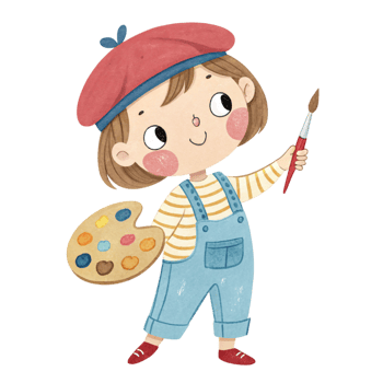 A little girl holding a paintbrush and palette png