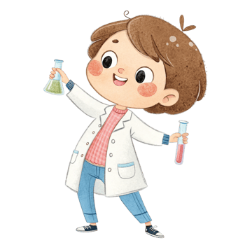 Cartoon girl holding up a test tube png