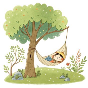 A boy in a hammock under a tree png