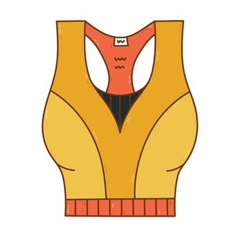 Lovely cartoon doodle woman sports bra for fitness, yoga, pilates front view. Trendy hand drawn crop top for support during athletics at home and gym. Female activewear bra top isolated on white. vector