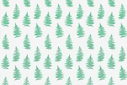 Seamless pattern of minimalistic green fern leaves in on a white background. Ideal for natural ornament designs, eco-friendly packaging, fabric prints, wallpapers, and stationery. vector