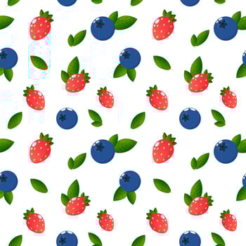Cartoon strawberries and blueberries seamless pattern, . Background, textiles, summer pattern, rich colors vector